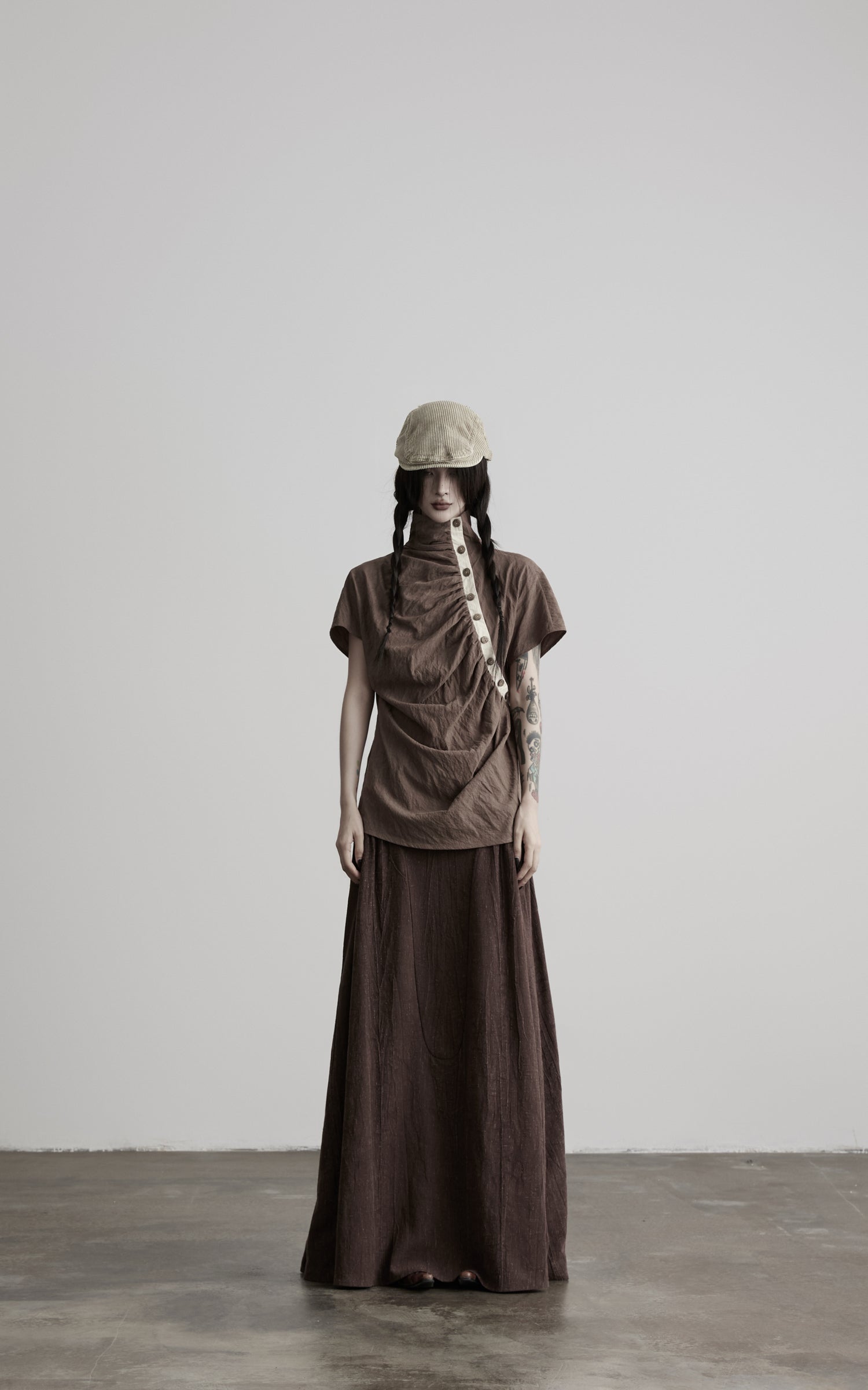 DOINDULGE High-Waist Panelled Gathered Maxi Skirt