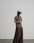 DOINDULGE High Neck Ruched Button T-Shirt