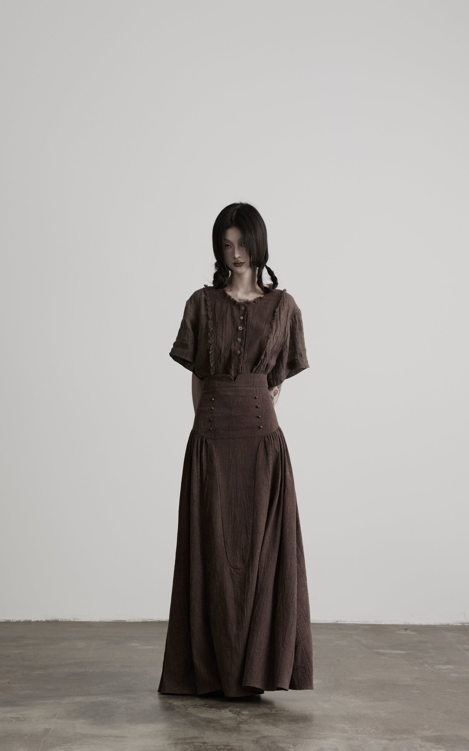 DOINDULGE Raw Edge Button-Front Draped T-Shirt