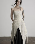DOINDULGE Square Neck Lace Panel Asymmetric Cami Dress