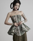 DOINDULGE Printed Corset Peplum Bandeau Top