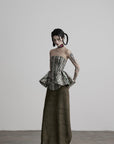 DOINDULGE Printed Corset Peplum Bandeau Top