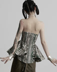 DOINDULGE Printed Corset Peplum Bandeau Top