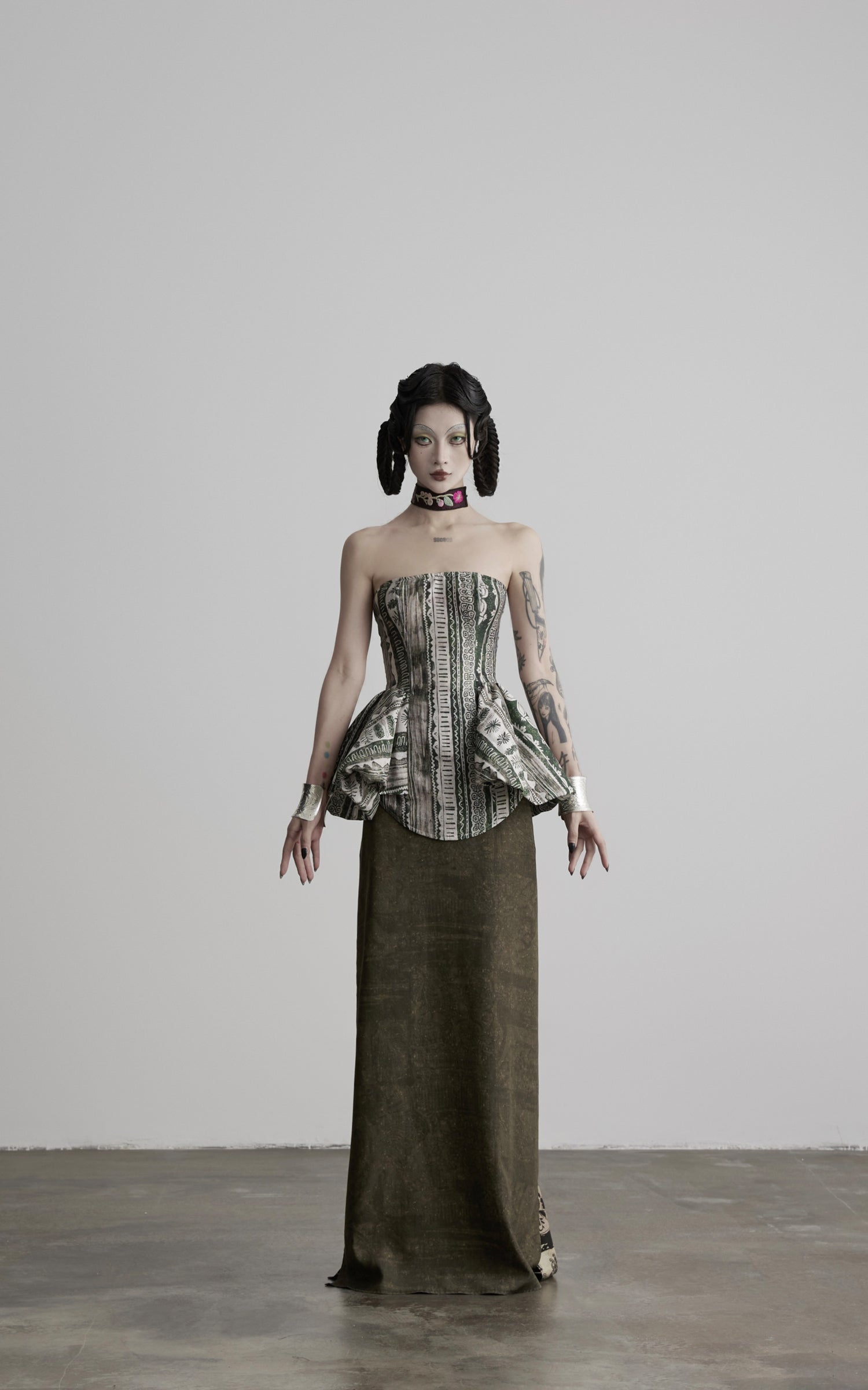 DOINDULGE Printed Corset Peplum Bandeau Top
