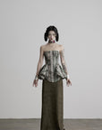 DOINDULGE Printed Corset Peplum Bandeau Top