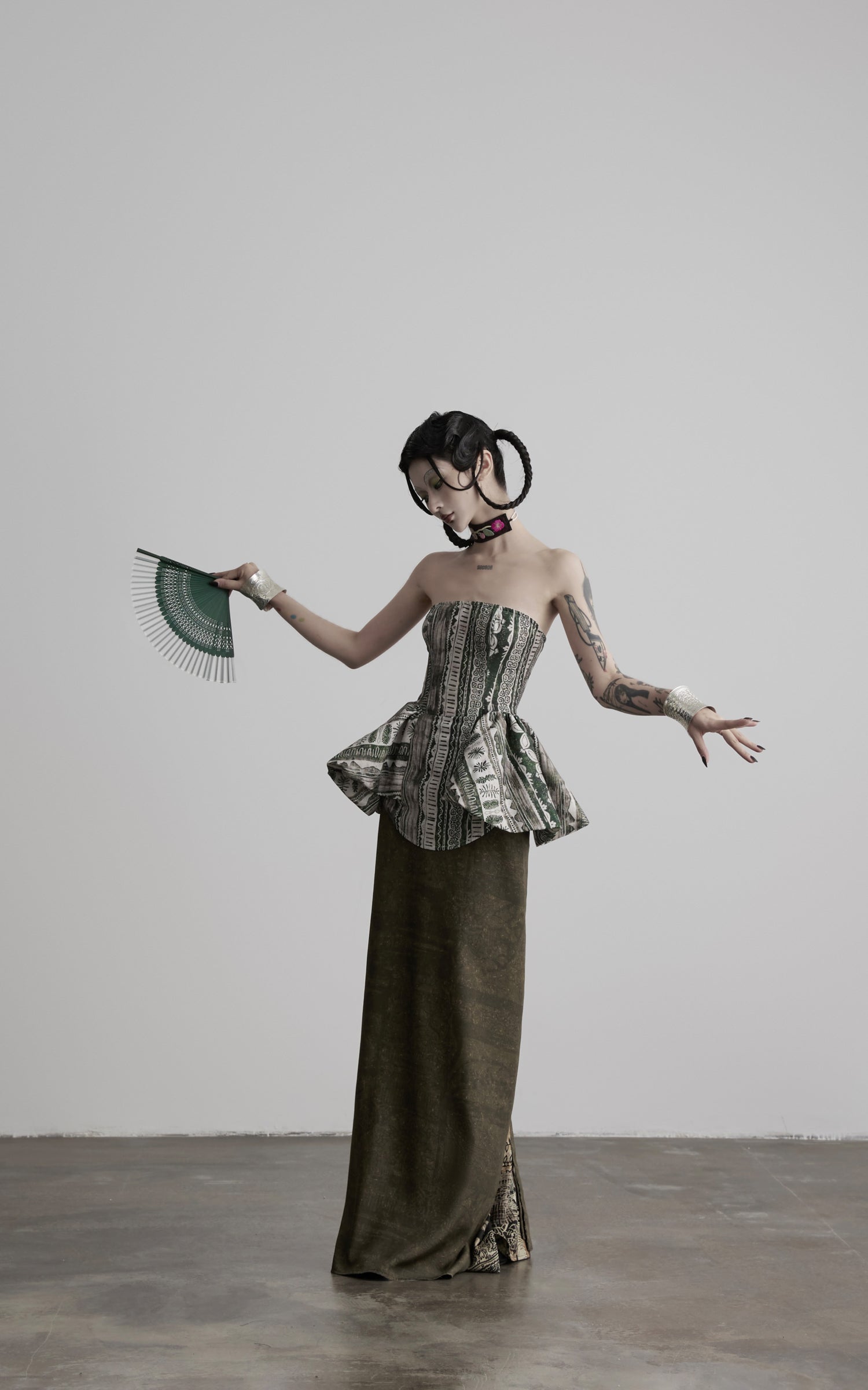 DOINDULGE Printed Corset Peplum Bandeau Top