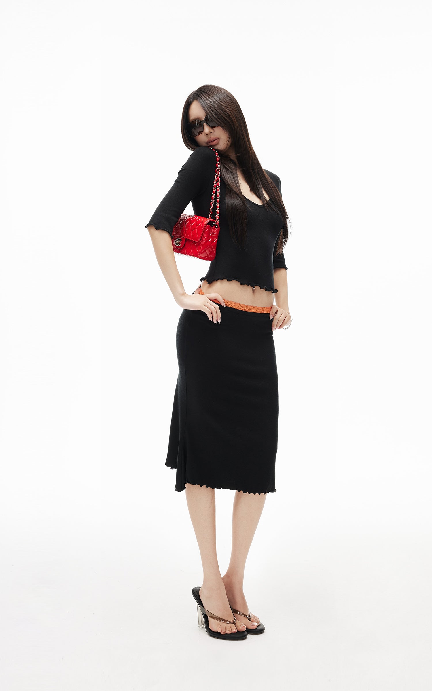 IAMXIAA Lace Trim Top &amp; Midi Skirt Set
