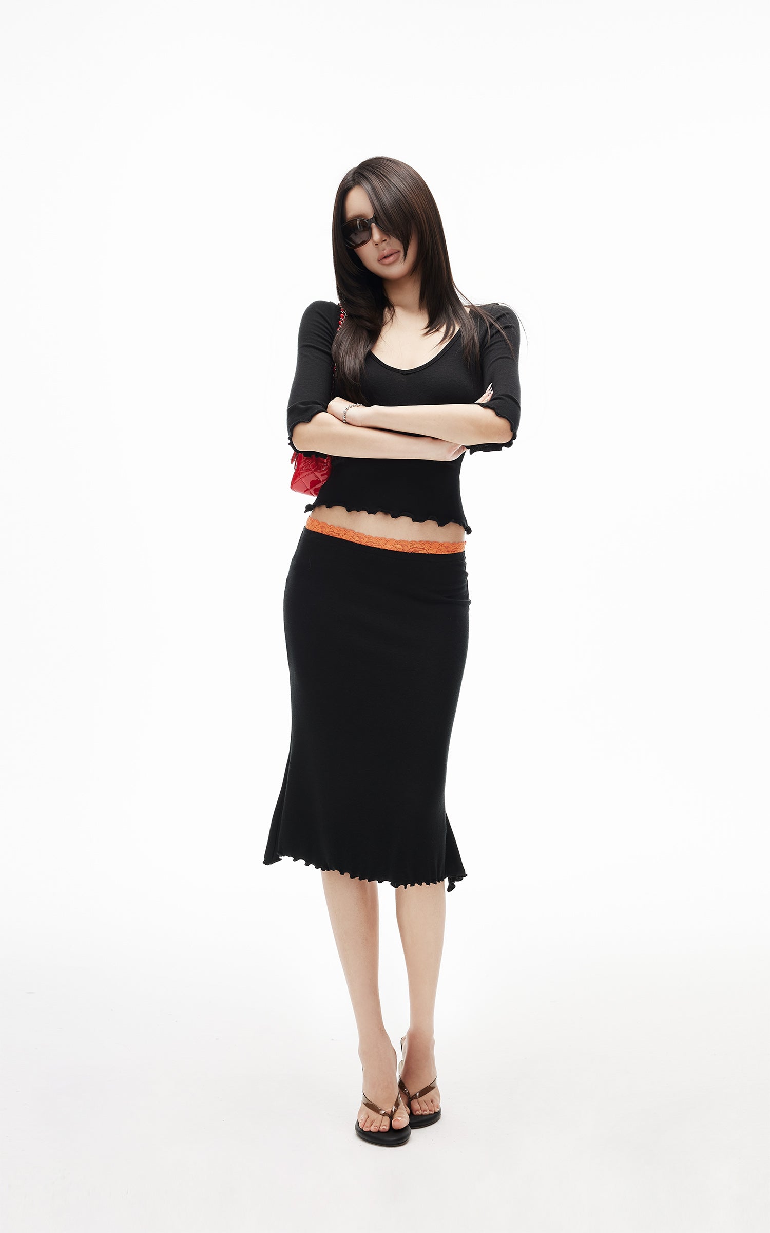 IAMXIAA Lace Trim Top &amp; Midi Skirt Set
