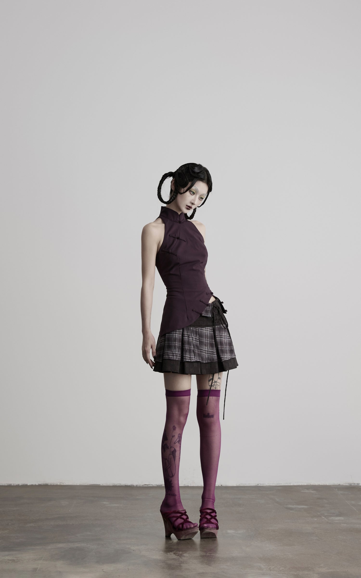 DOINDULGE Lace-Up Layered Pleated Mini Skirt