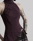 DOINDULGE Mandarin Collar Frog Button Fitted Top