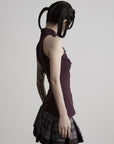 DOINDULGE Mandarin Collar Frog Button Fitted Top