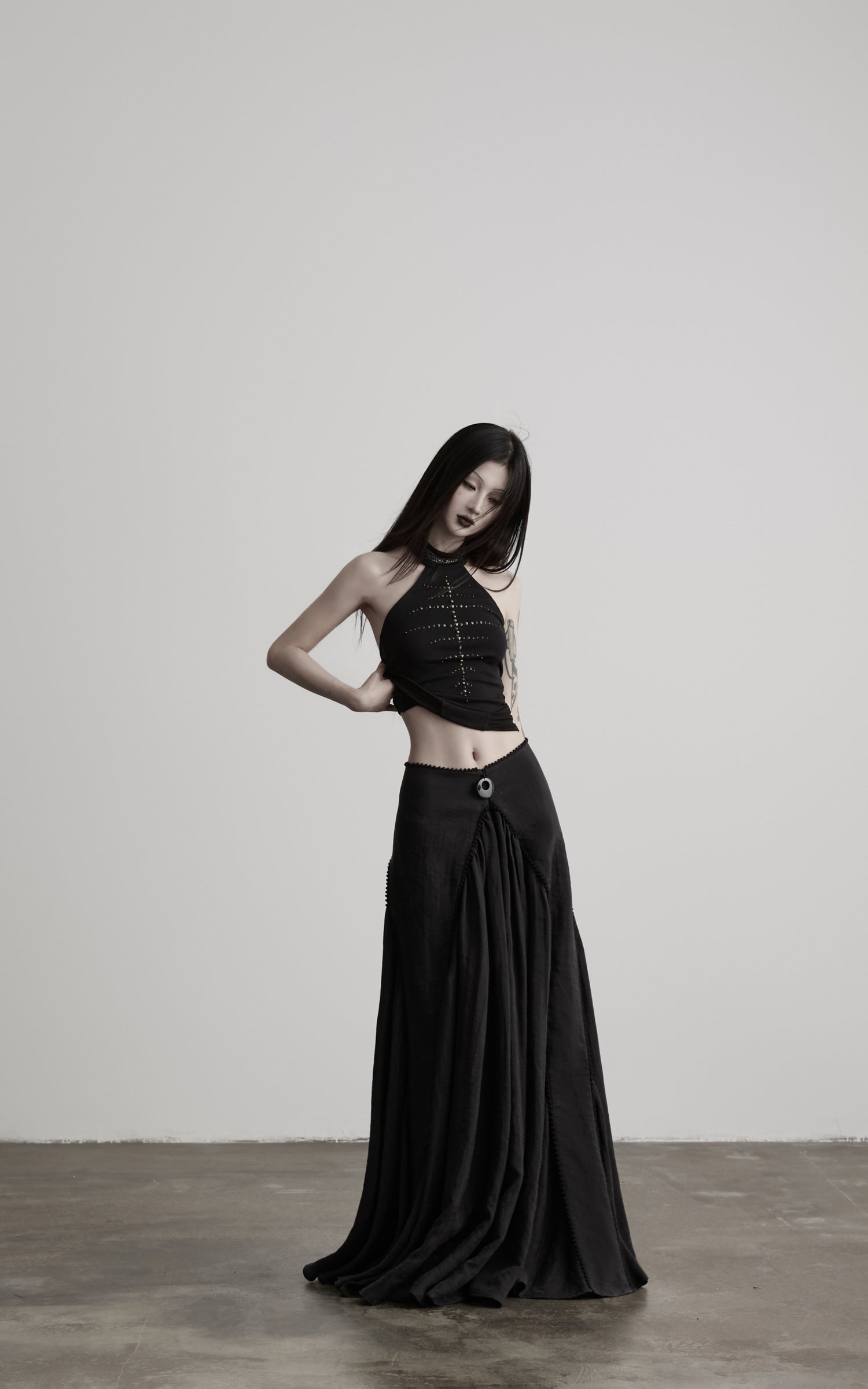 DOINDULGE Reversible Lace-Up Gathered Maxi Skirt