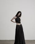 DOINDULGE Reversible Lace-Up Gathered Maxi Skirt