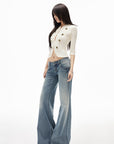 IAMXIAA Lace Button-Up Cropped Top