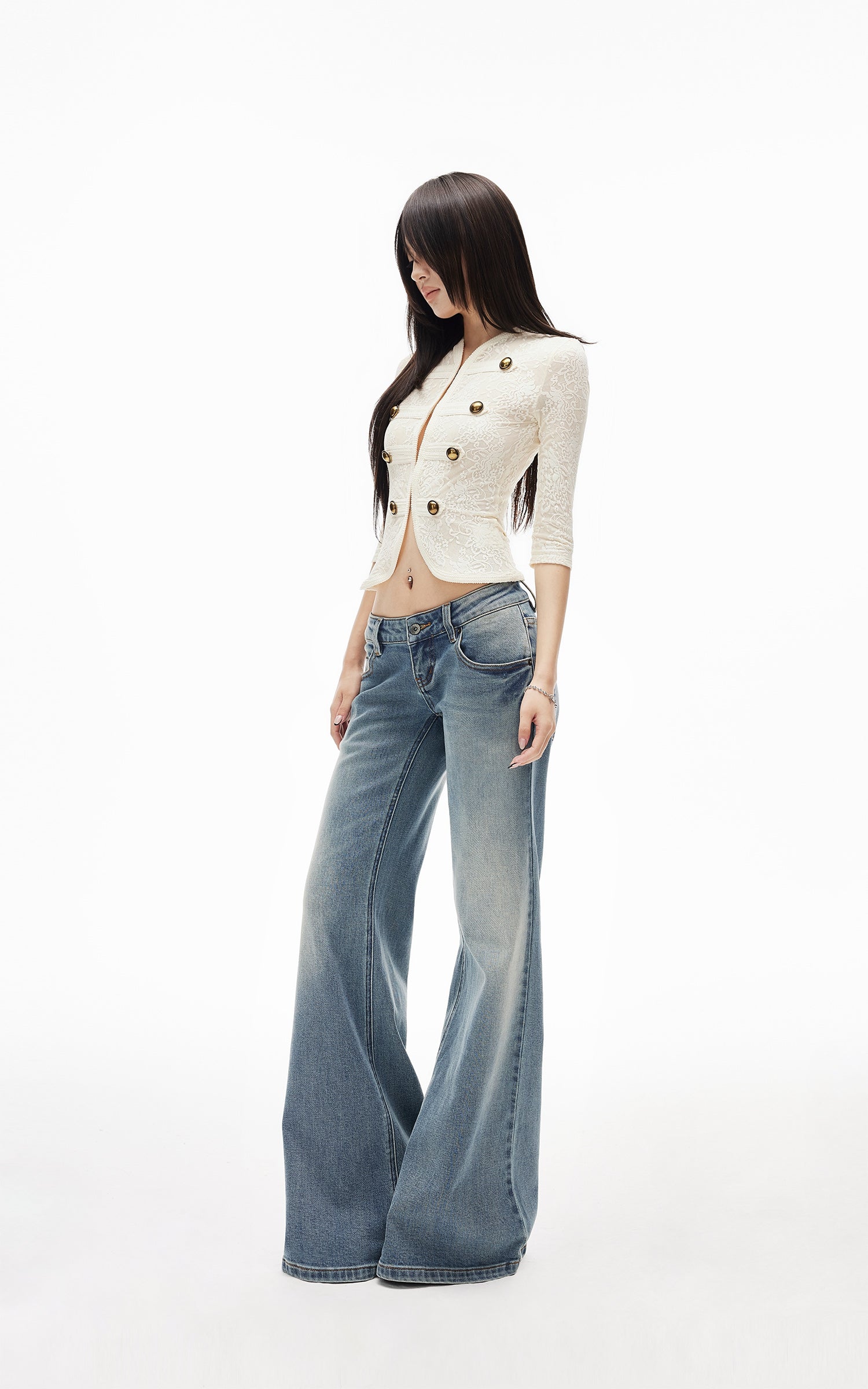IAMXIAA Low Rise Wide Leg Flare Jeans