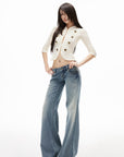 IAMXIAA Lace Button-Up Cropped Top