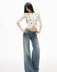 IAMXIAA Lace Button-Up Cropped Top