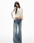 IAMXIAA Lace Button-Up Cropped Top