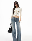 IAMXIAA Lace Button-Up Cropped Top