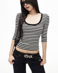 IAMXIAA Retro Striped Slim Top