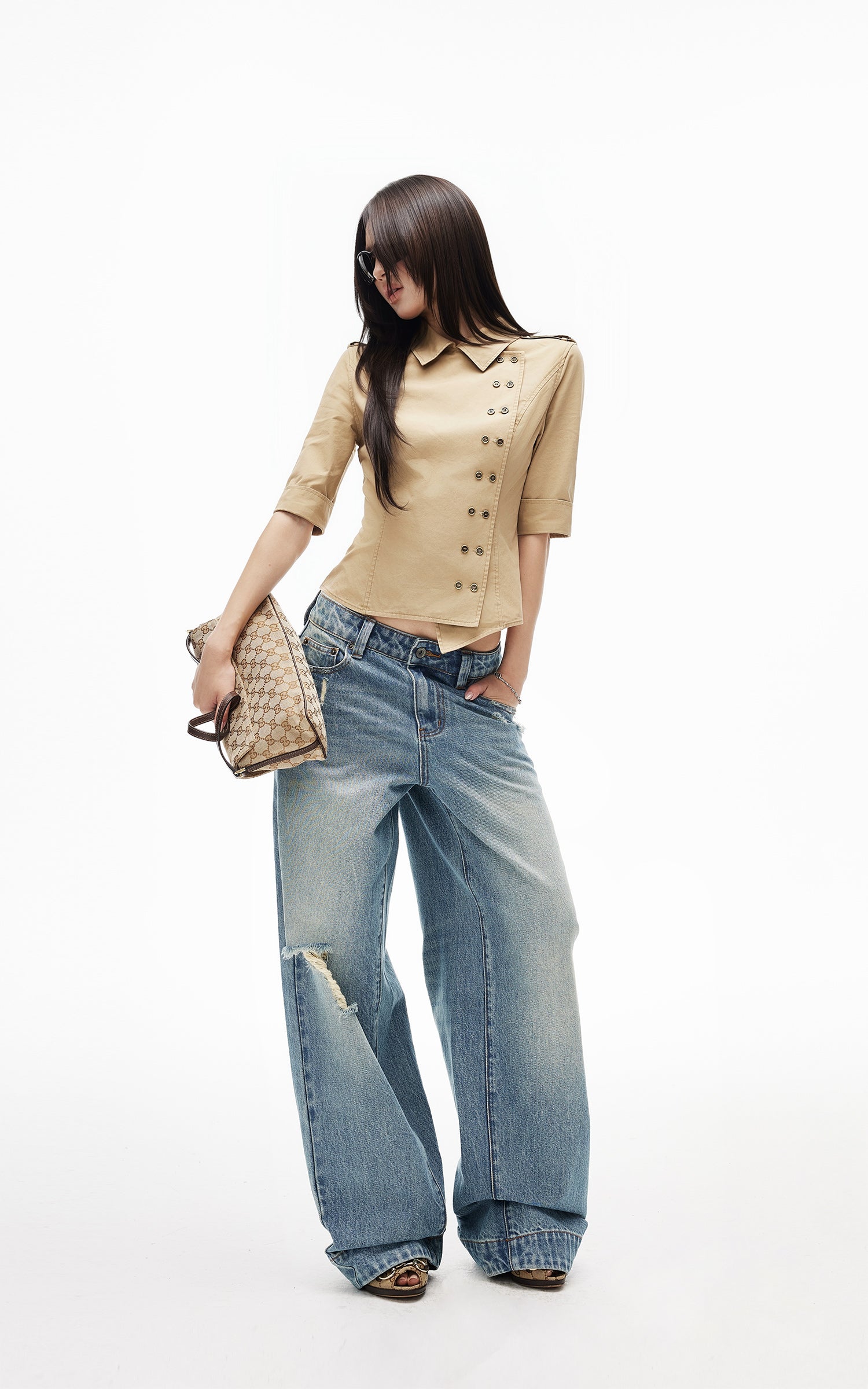 IAMXIAA Asymmetric Double Button Tailored Shirt