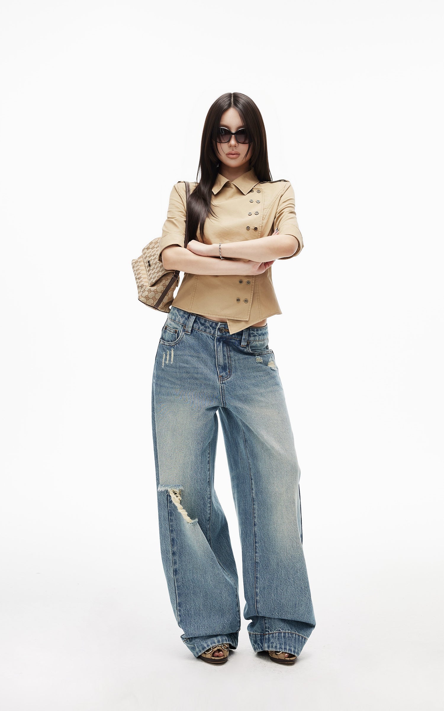 IAMXIAA Asymmetric Double Button Tailored Shirt