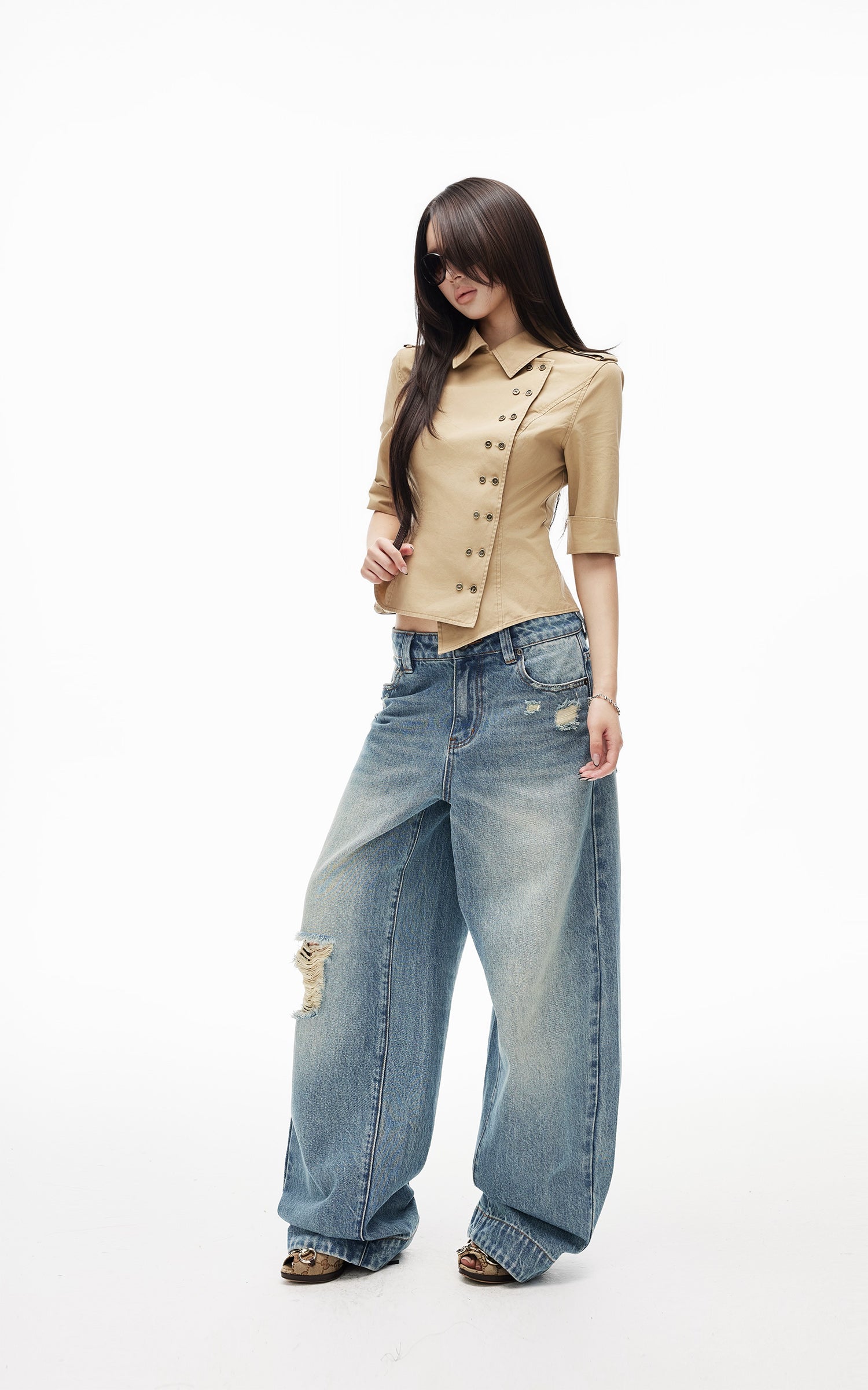 IAMXIAA Asymmetric Double Button Tailored Shirt