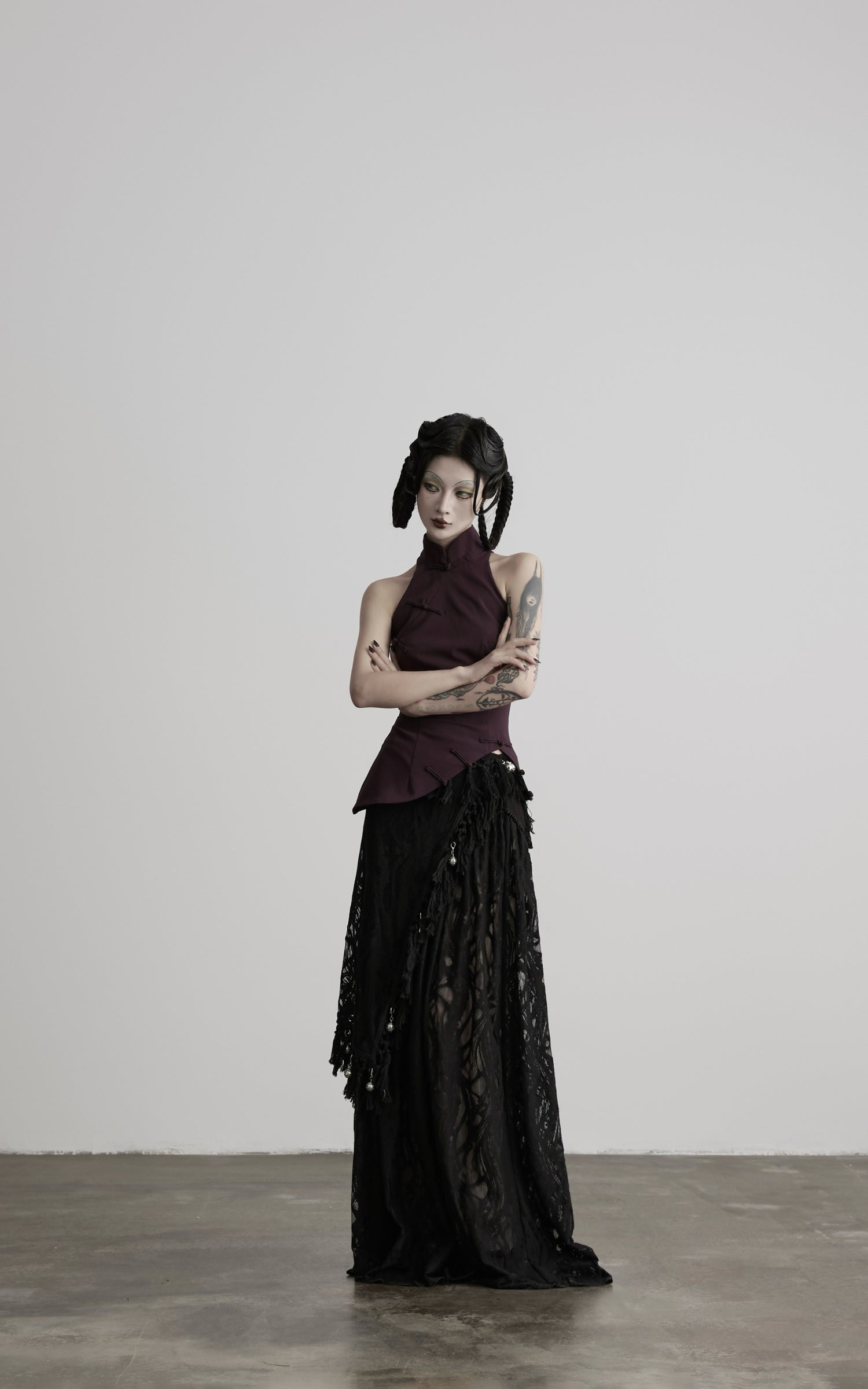 DOINDULGE Detachable Asymmetric Lace Maxi Skirt