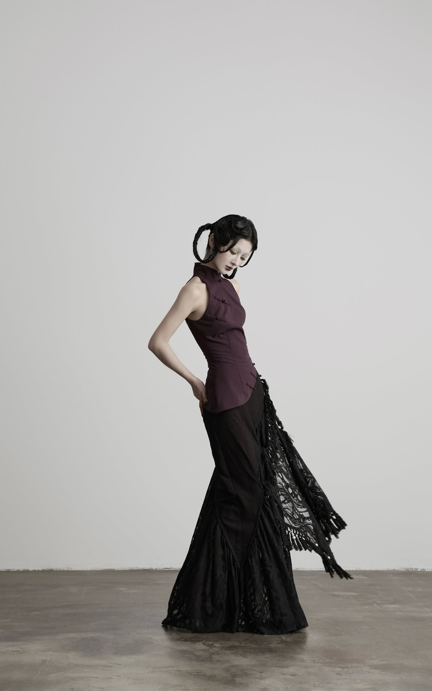 DOINDULGE Detachable Asymmetric Lace Maxi Skirt