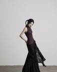 DOINDULGE Detachable Asymmetric Lace Maxi Skirt