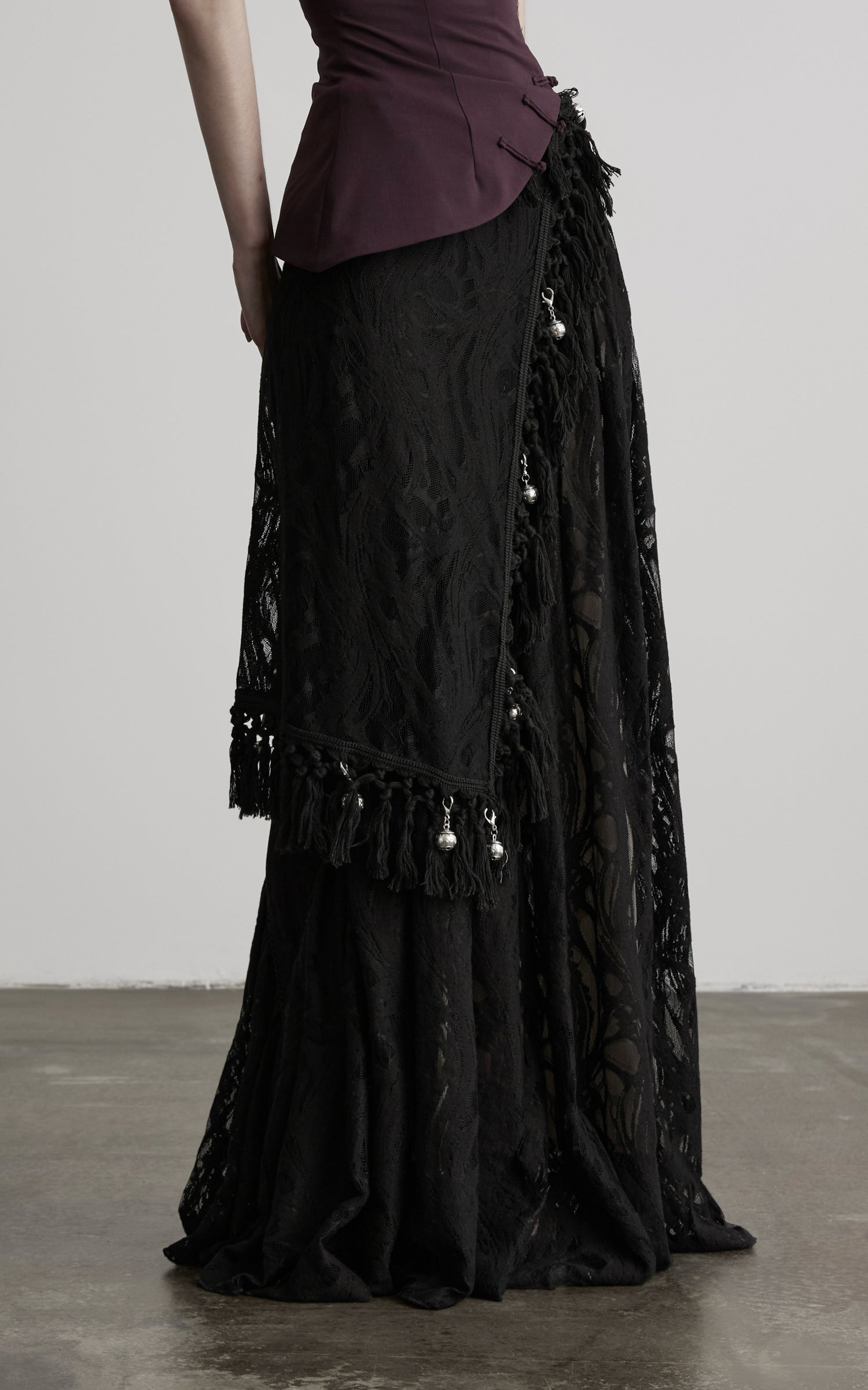 DOINDULGE Detachable Asymmetric Lace Maxi Skirt