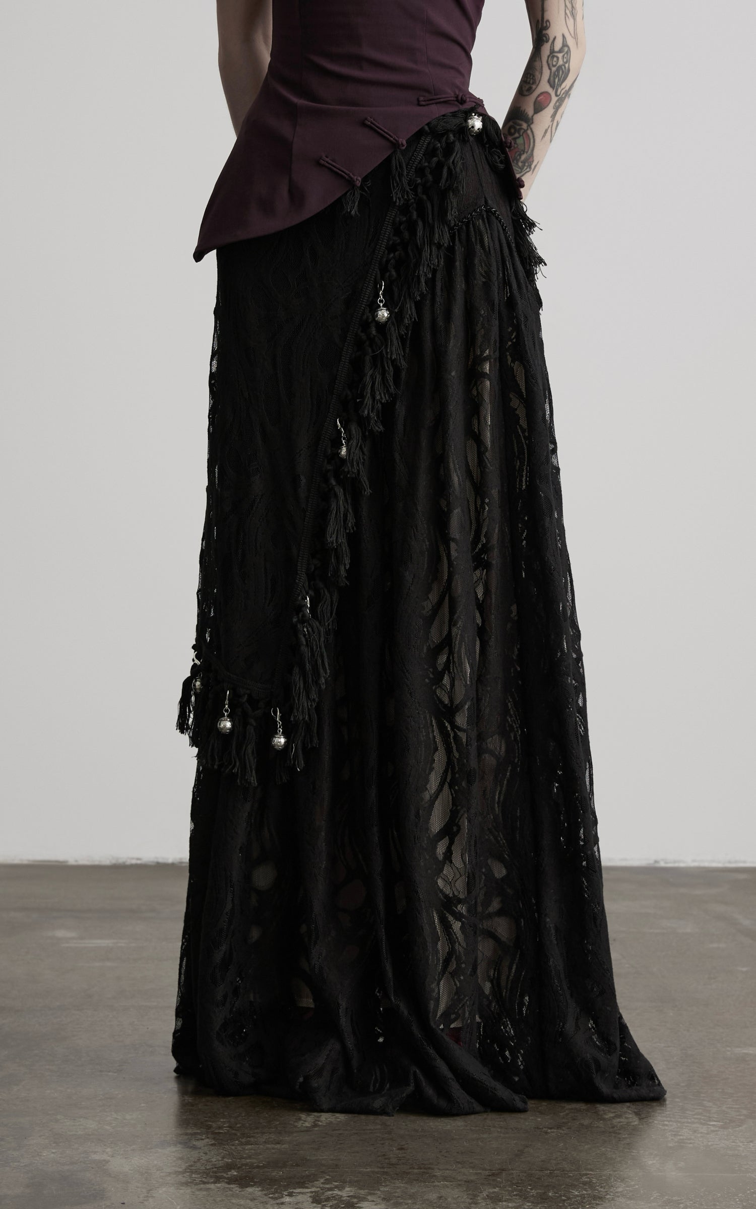 DOINDULGE Detachable Asymmetric Lace Maxi Skirt
