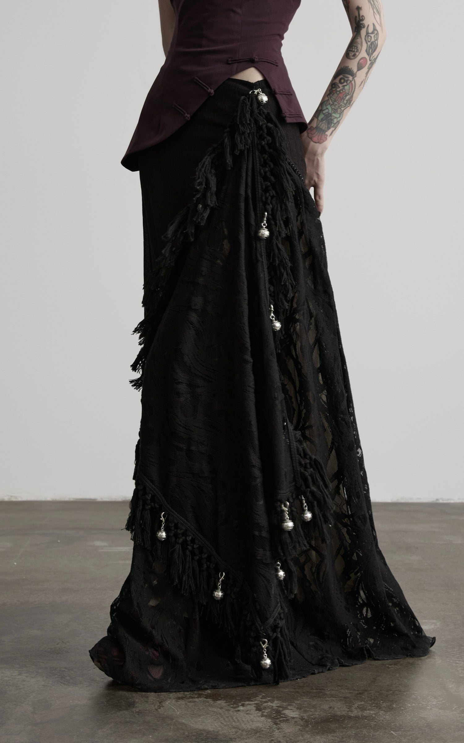 DOINDULGE Detachable Asymmetric Lace Maxi Skirt