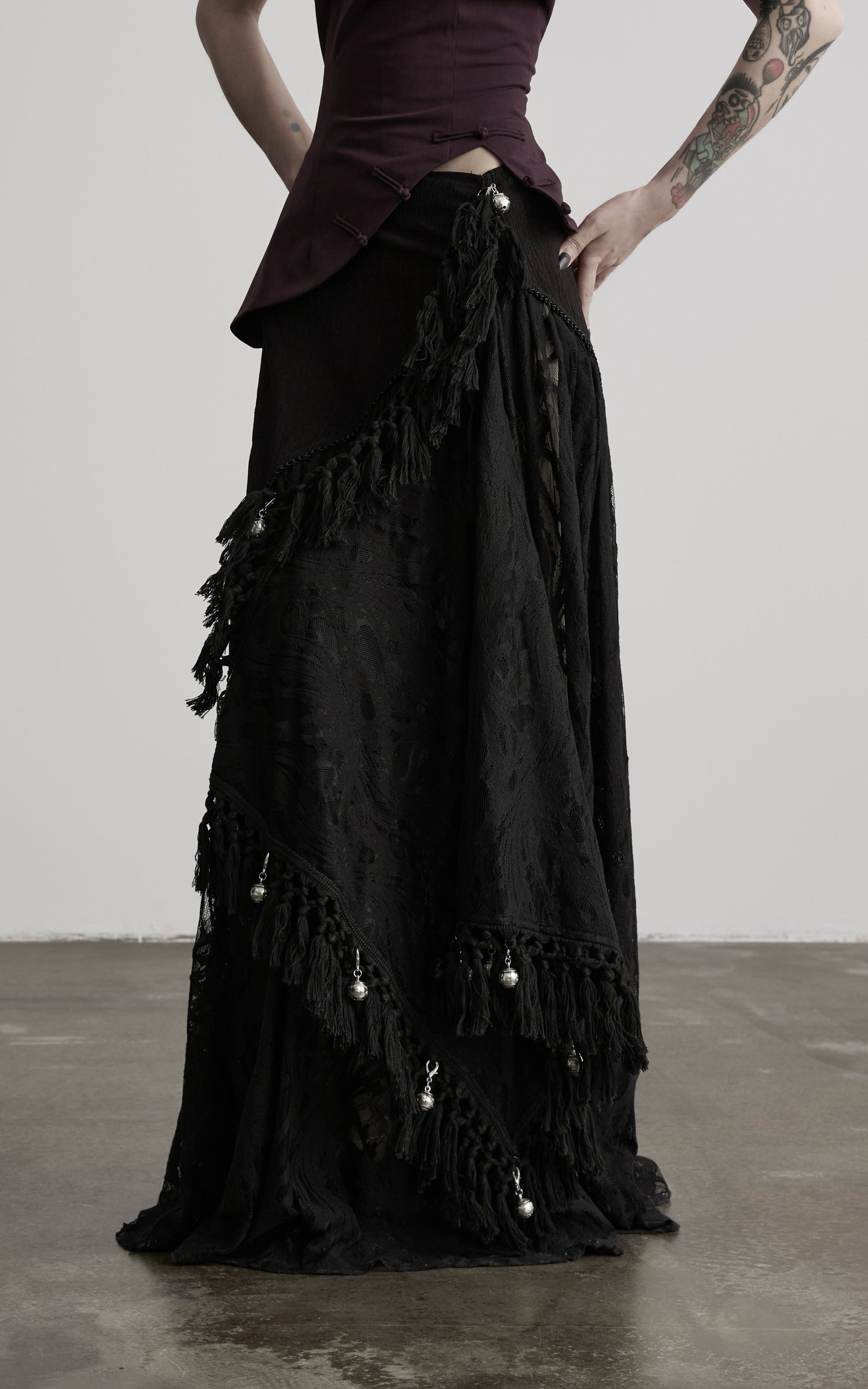 DOINDULGE Detachable Asymmetric Lace Maxi Skirt