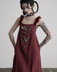 DOINDULGE Hand-Beaded Linen Strap Maxi Dress