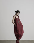 DOINDULGE Hand-Beaded Linen Strap Maxi Dress
