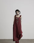 DOINDULGE Hand-Beaded Linen Strap Maxi Dress