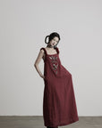 DOINDULGE Hand-Beaded Linen Strap Maxi Dress
