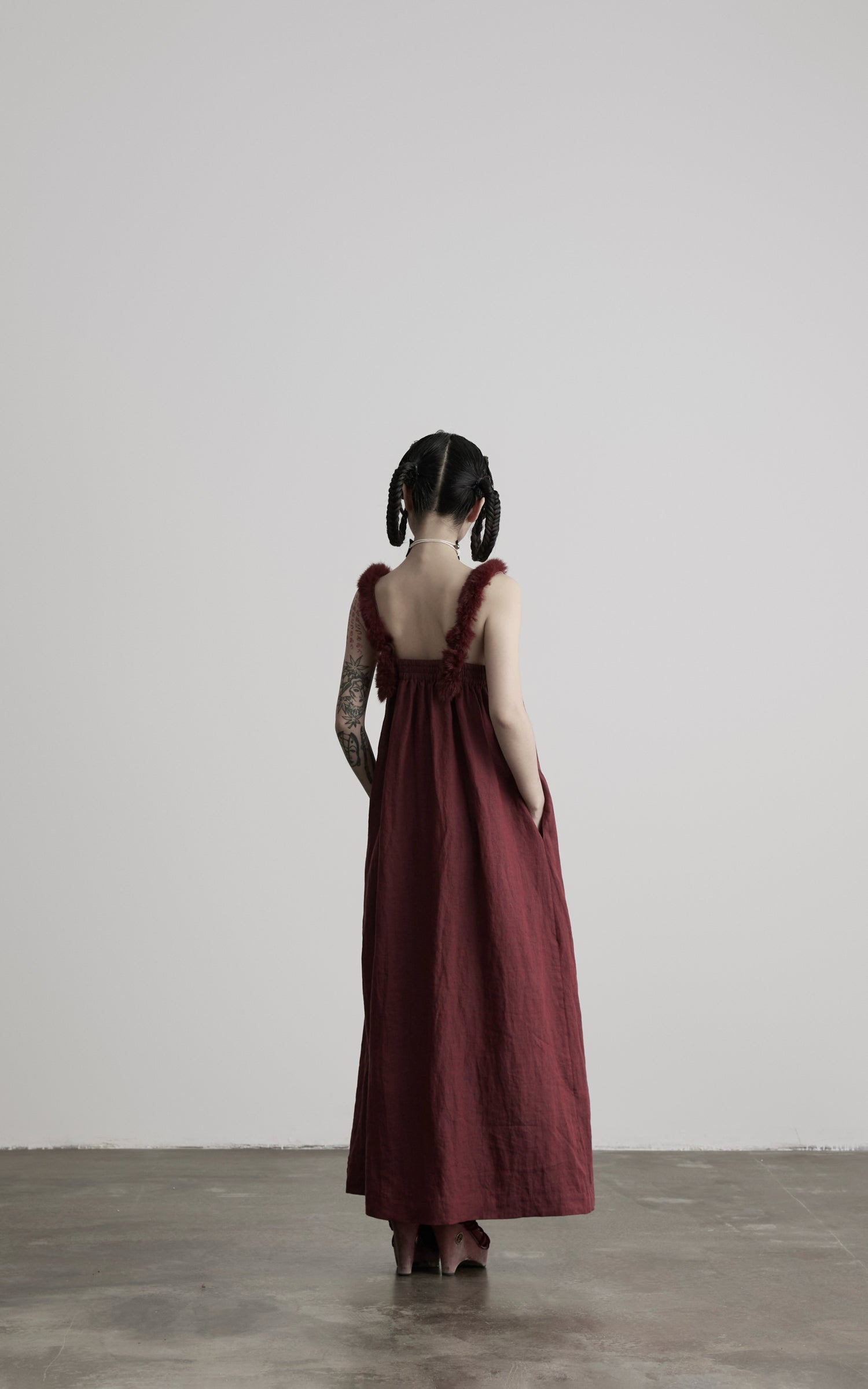DOINDULGE Hand-Beaded Linen Strap Maxi Dress