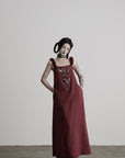 DOINDULGE Hand-Beaded Linen Strap Maxi Dress