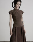 DOINDULGE Mock-Neck Cap-Sleeve Fitted Top
