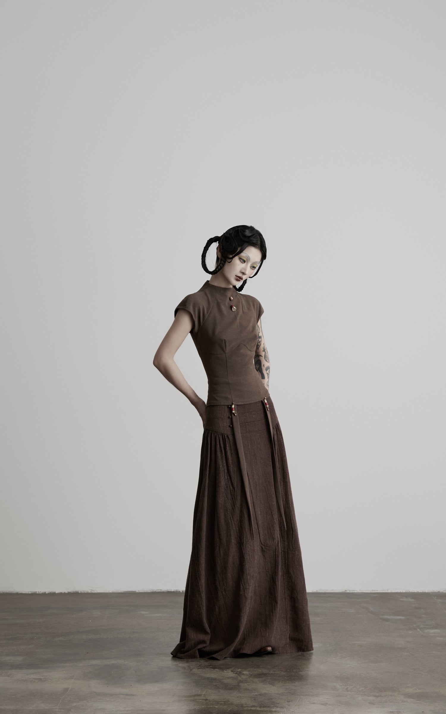 DOINDULGE Mock-Neck Cap-Sleeve Fitted Top