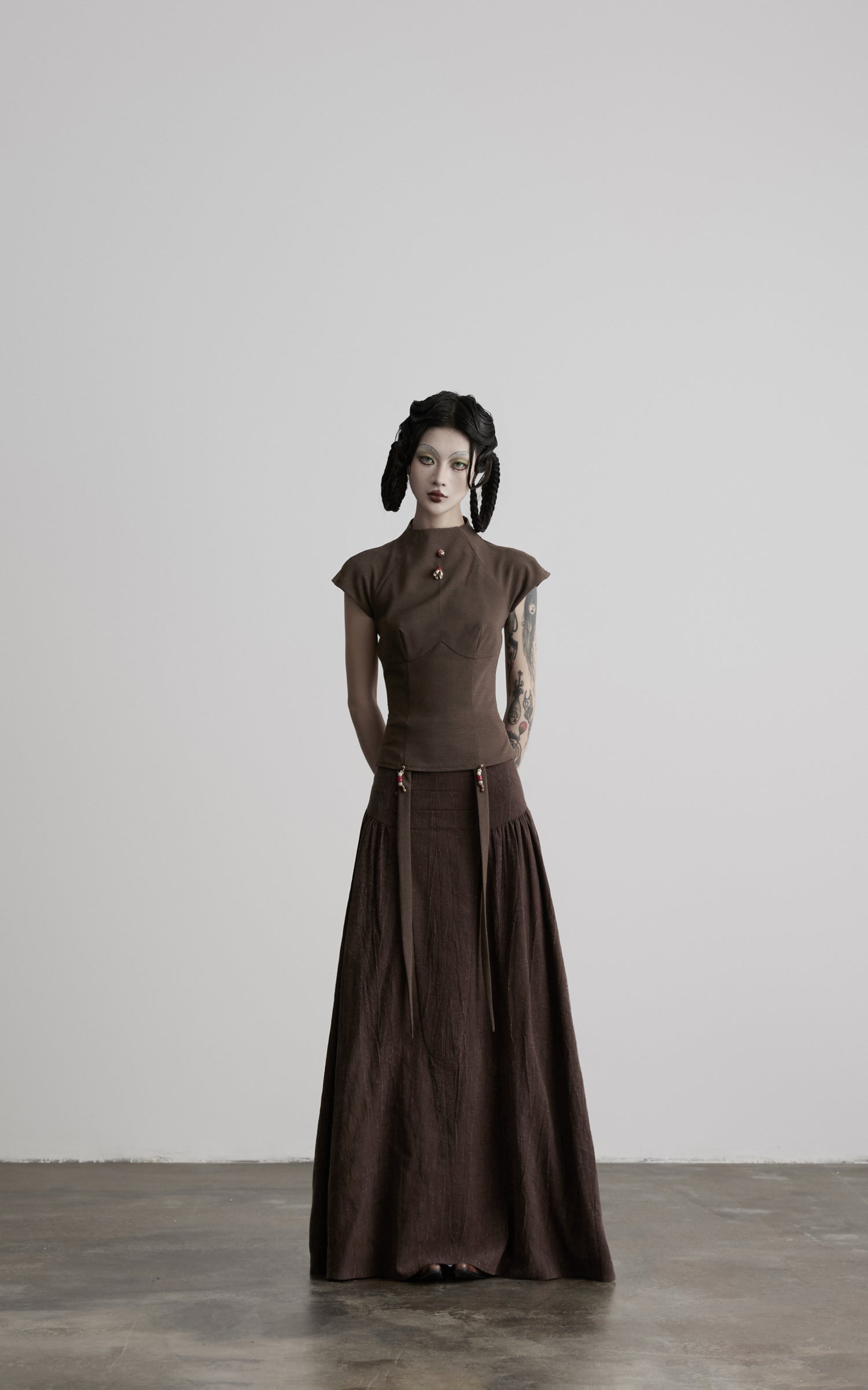 DOINDULGE Mock-Neck Cap-Sleeve Fitted Top