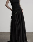 DOINDULGE Hand-Braided Belt Crinkled Maxi Skirt