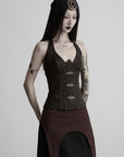 DOINDULGE Tie-Neck Sculpted Bust Halter Top
