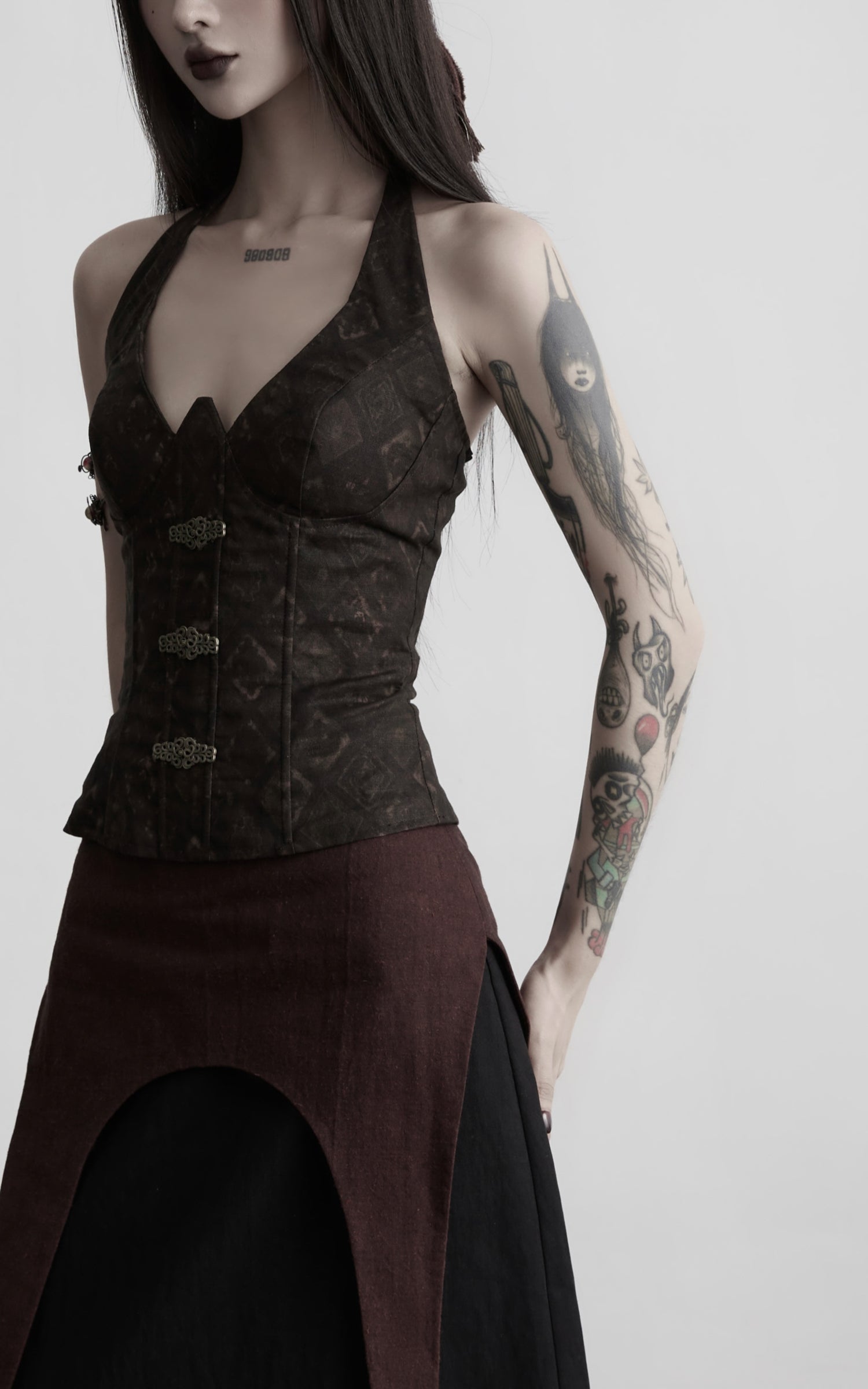 DOINDULGE Tie-Neck Sculpted Bust Halter Top