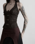 DOINDULGE Tie-Neck Sculpted Bust Halter Top