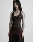 DOINDULGE Tie-Neck Sculpted Bust Halter Top