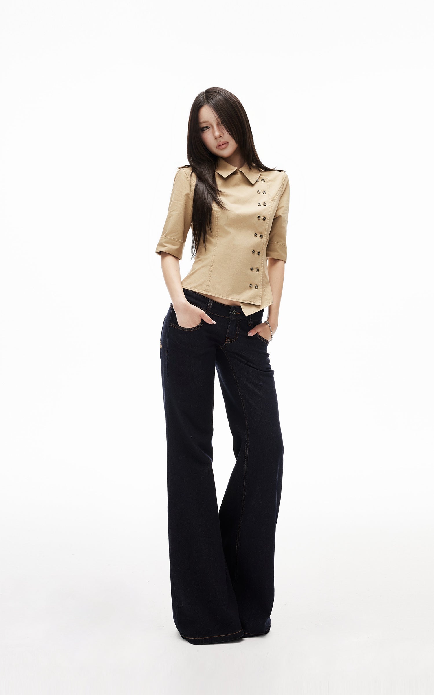 IAMXIAA Asymmetric Double Button Tailored Shirt
