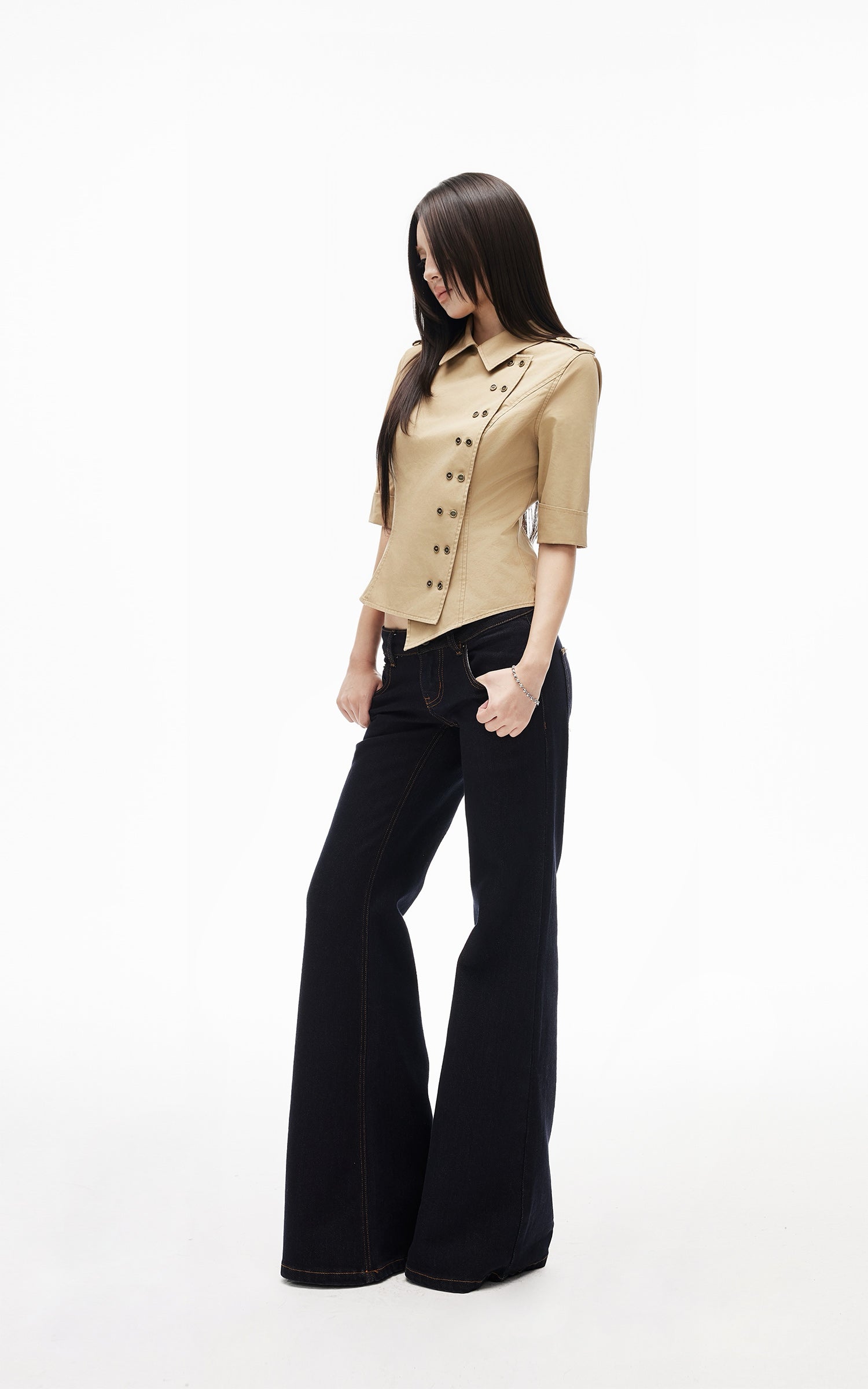 IAMXIAA Asymmetric Double Button Tailored Shirt